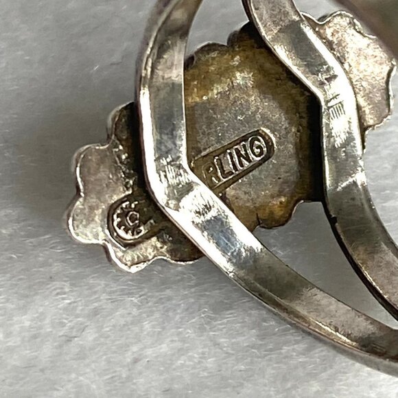 VTG Sterling Silver 925 Southwest Style Turquoise Stamped Split Shank Ring 4.75 - Picture 7 of 16